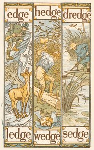Rijmwoorden eindigend op de letter E. De Gouden primer. door Walter Crane