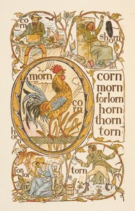 Rijmwoorden eindigend op de letter N. Om het gebruik van de letter O te illustreren. De Gouden primer. door Walter Crane