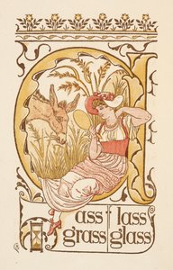 Rijmwoorden eindigend op de letter S. Een vrouw met een gezichtsspiegel. De Gouden primer. door Walter Crane