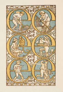 Rijmende woorden die het gebruik van de letter E illustreren. De Gouden primer. door Walter Crane