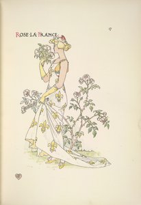 Roos La France. Een jonge vrouw die aan een boeket bloemen ruikt