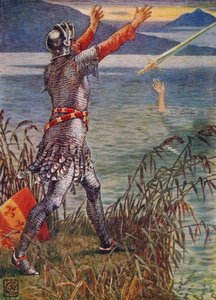 Sir Bedivere werpt het zwaard Excalibur in het Meer, 1911