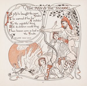 De man en de slang, illustratie uit Aesops Fabels door Walter Crane