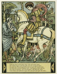 De Prins vraagt de weg, uit Het Blauwbaard Prentenboek, uitgegeven 1879 door Walter Crane