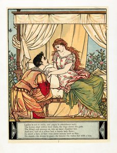De prins wekt schoonheid, uit Het Blauwe Baard Prentenboek, pub. 1879 kleur lithografie, 1879 door Walter Crane