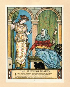 De prinses leert spinnen, uit Het Blauwe Baard Prentenboek door Walter Crane