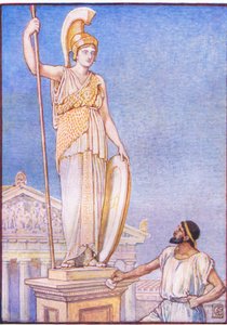 Het beeld van de godin was kolossaal, illustratie uit The Story of Greece, 1930s door Walter Crane