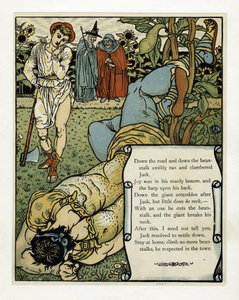 De reus breekt zijn nek, uit Het Blauwbaard Prentenboek, uitgegeven 1879 door Walter Crane