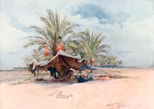 Een Bedawi-tent (kleurenlitho)