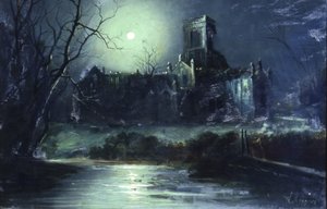 Kirkstall Abbey bij maanlicht