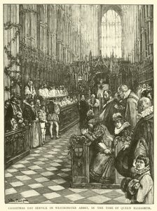 Kerstmisdienst in Westminster Abbey, in de tijd van koningin Elizabeth