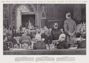 Het proces van graaf Russell voor zijn gelijken in de Koninklijke Galerij van het Hogerhuis, Westminster (litho) door Walter Paget