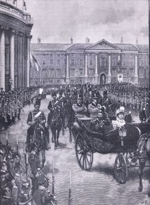 Het bezoek van de Hertog en Hertogin van York aan Dublin, illustratie uit Cassells Geschiedenis van Engeland, 1900s door Walter Paget