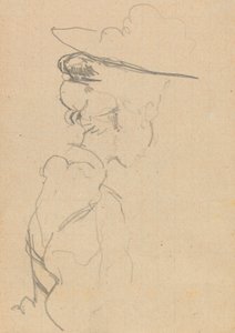 Hoofd en schouders van een vrouw met een hoed, in verloren profiel, naar rechts door Walter Richard Sickert