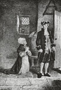 Elspeth en Lord Glenallan, illustratie voor Antiquair, historische roman door Walter Scott (1771-1832), gravure door Walter Scott