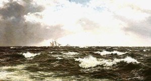 Zeegezicht met schepen in het midden van het kanaal door Walter Shaw