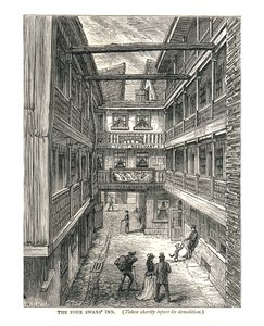 De Vier Zwanen Inn kort voor sloop, 1878