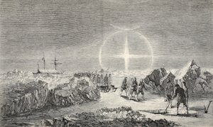 Een Begrafenis op het IJs, het Effect van Paraselena (Schijnmanen) 1859 door Walter William May