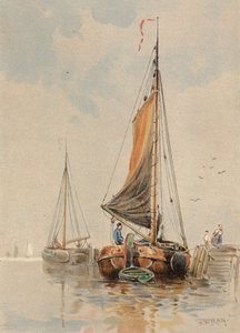 Nederlandse boten op de Maas (kleur litho)