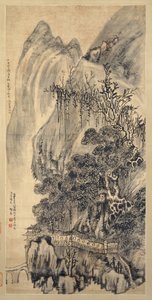 Landschap, gedateerd 1649 door Wang Duo