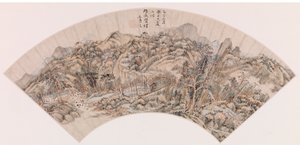 Waaier - Bergachtig Landschap door Wang Shimin