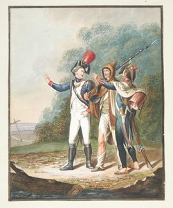 Drie Franse soldaten op een weg
