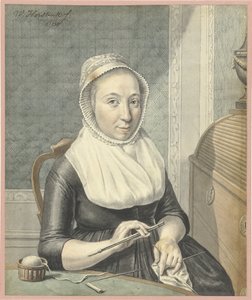 Portret van een dame met breiwerk door Warner Horstink
