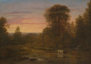 Een landschap na zonsondergang door Washington Allston