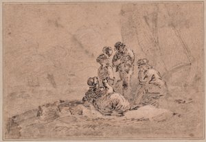 Groep vissers aan de kust