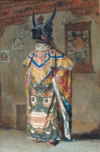 Lama in feestkleding in het Pemyonchi-klooster in Sikkim