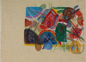 Aquarel met bos en regenboog, 1913 door Wassily Kandinsky