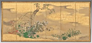 Bloemen en bomen van de vier seizoenen (linker scherm) door Watanabe Shiko