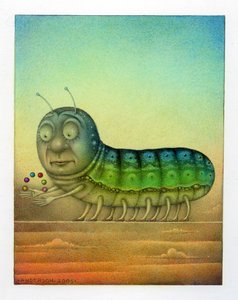 Jonglerende rups, 2003 (gemengde techniek op karton) door Wayne Anderson