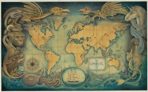 De wereldkaart van fantasiewezens, 2008 (gemengde techniek op karton)