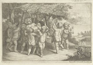 Musicerende en dansende jongetjes dragen een bacchant door Wenceslaus Hollar (rejected attribution)