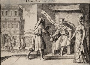 Abimelech berispt Abraham. Staat 1 door Wenceslaus Hollar