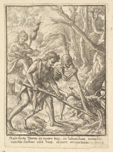 Adam aan het ploegen uit de Dans van de Dood door Wenceslaus Hollar