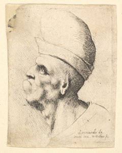 Buste van een misvormde man met een bolvormige hoed in profiel naar links, 1625-77 door Wenceslaus Hollar