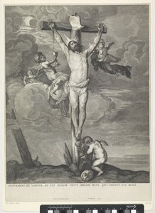 Christus aan het kruis met engelen door Wenceslaus Hollar