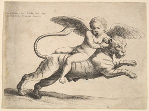 Cupido op een tijger, 1652 door Wenceslaus Hollar