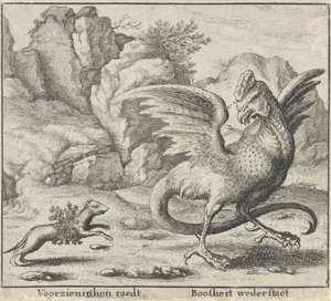Fabel van de basilisk en de wezel door Wenceslaus Hollar