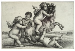 Vier kleine jongens en een geit door Wenceslaus Hollar