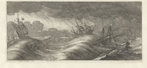 Galei en andere schepen in een zeestorm door Wenceslaus Hollar