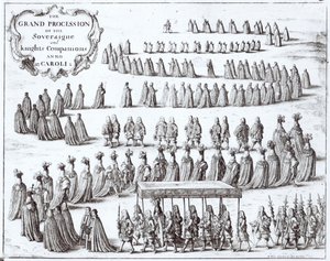 Grote processie van de Soeverein en de Ridders van de Kousenband in Windsor, 1672 door Wenceslaus Hollar