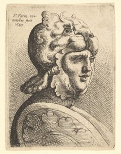 Geharnast hoofd door Wenceslaus Hollar