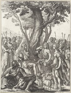 Herder Meliboeus beoordeelt het spel van de herders Corydon en Thyrsis door Wenceslaus Hollar