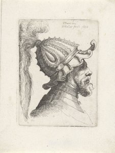 Hoofd van een man met gepluimde helm door Wenceslaus Hollar