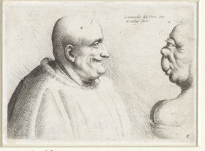 Koppen van een grote kale man en groteske vrouw door Wenceslaus Hollar