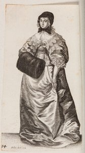 Vrouw met een muts en mof door Wenceslaus Hollar