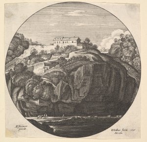 Landschap met een huis op kliffen, 1646 door Wenceslaus Hollar